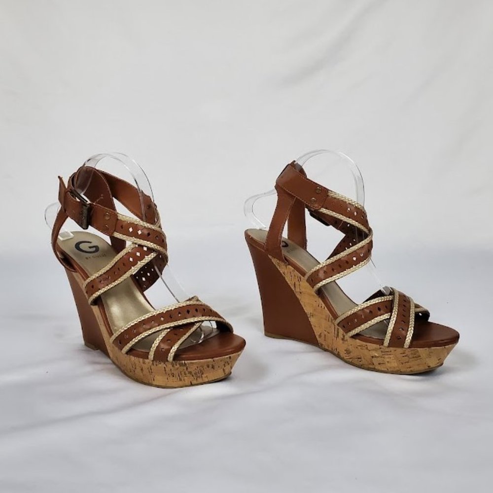 G by Guess Brown High Heeled Wedge Sandals Size 9.5M